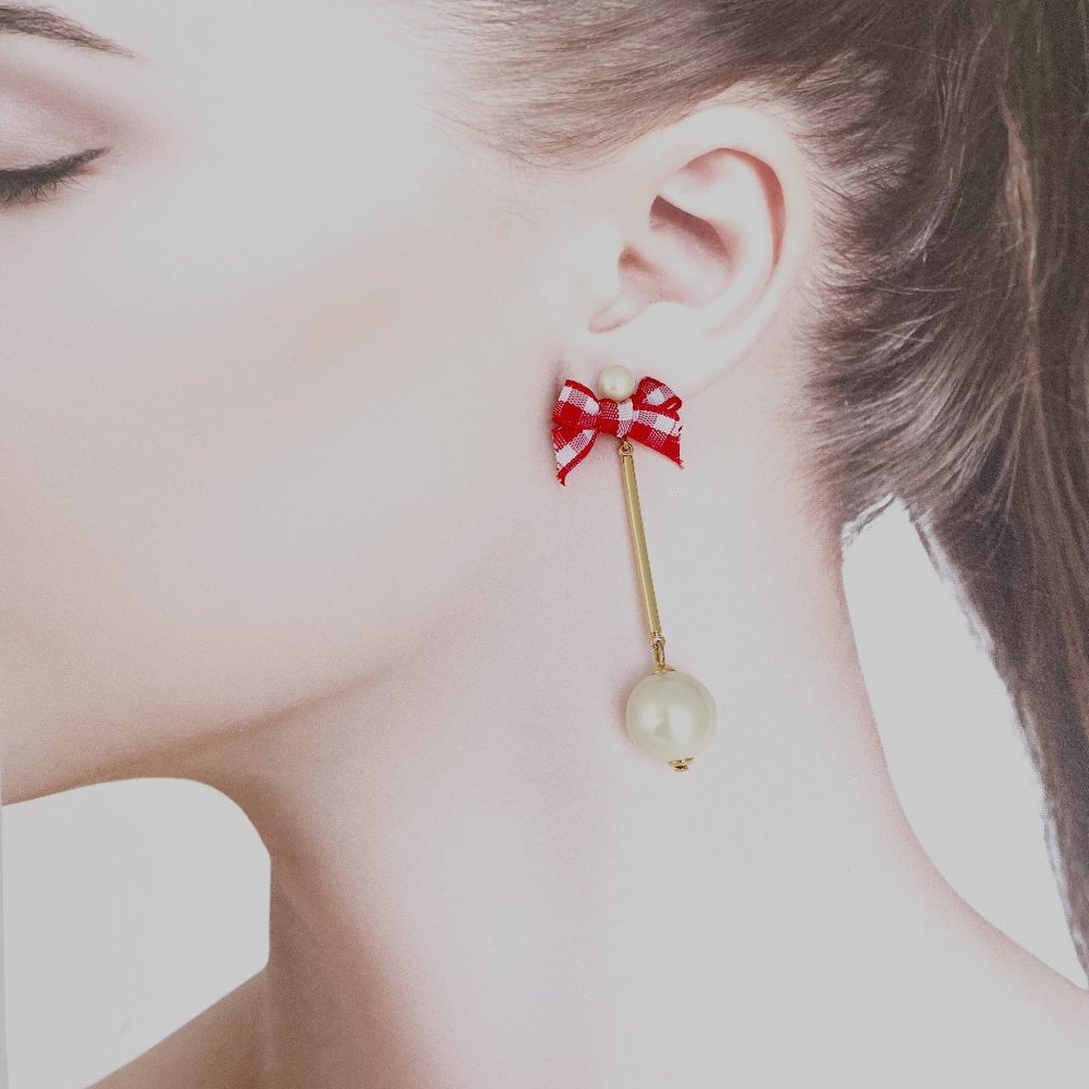 Kate Spade Long Pretty Pearly linear Bow Drop Earrings firm price